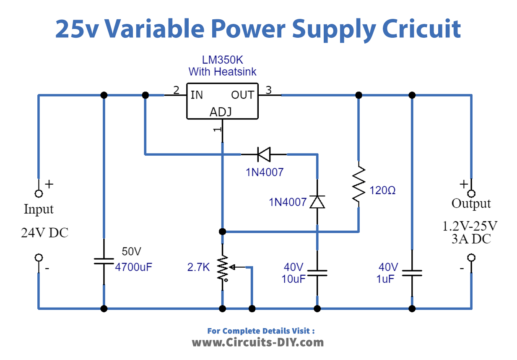 25V 3A Variable Power Supply Using LM350