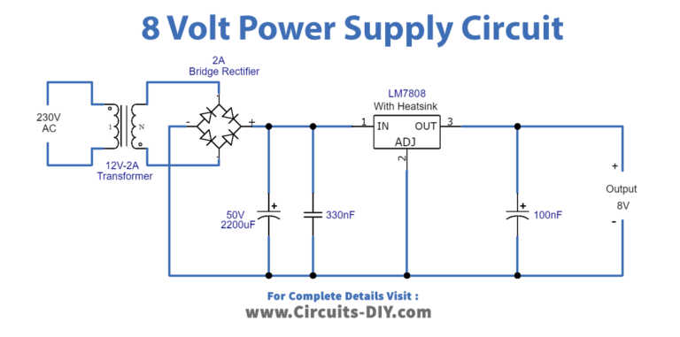 8 Volt Power Supply Using LM7808