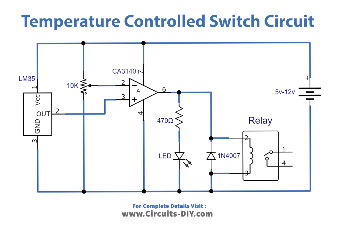 Temperature Controlled Switch Using LM35 & CA3140