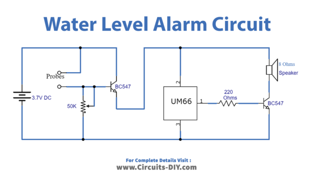 Water Level Alarm Circuit Using Bc547 Npn Transistor