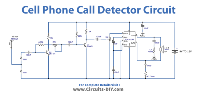 Cell Phone Detector with TDA2822M Audio Amplifier