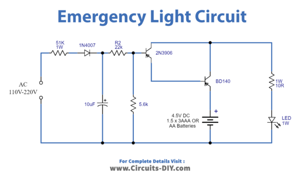 Power Failure Emergency Lamp Circuit Using PNP Transistors