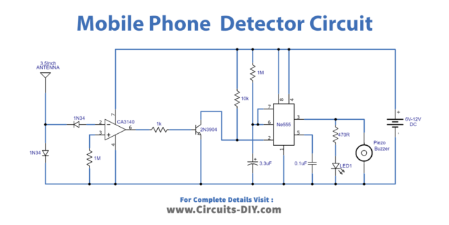 Mobile Phone Detector using CA3140 & 555 Timer