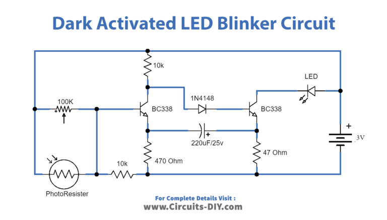 Dark Activated LED Blinker using BC338 Transistors