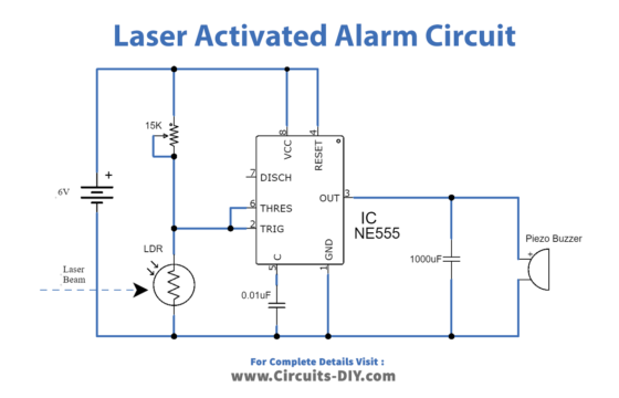 Laser Light Activated Alarm Using 555