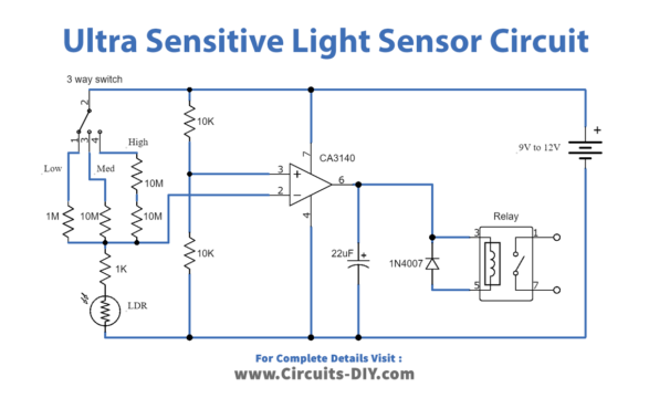 Ultra Sensitive Light Sensor using CA3140 IC