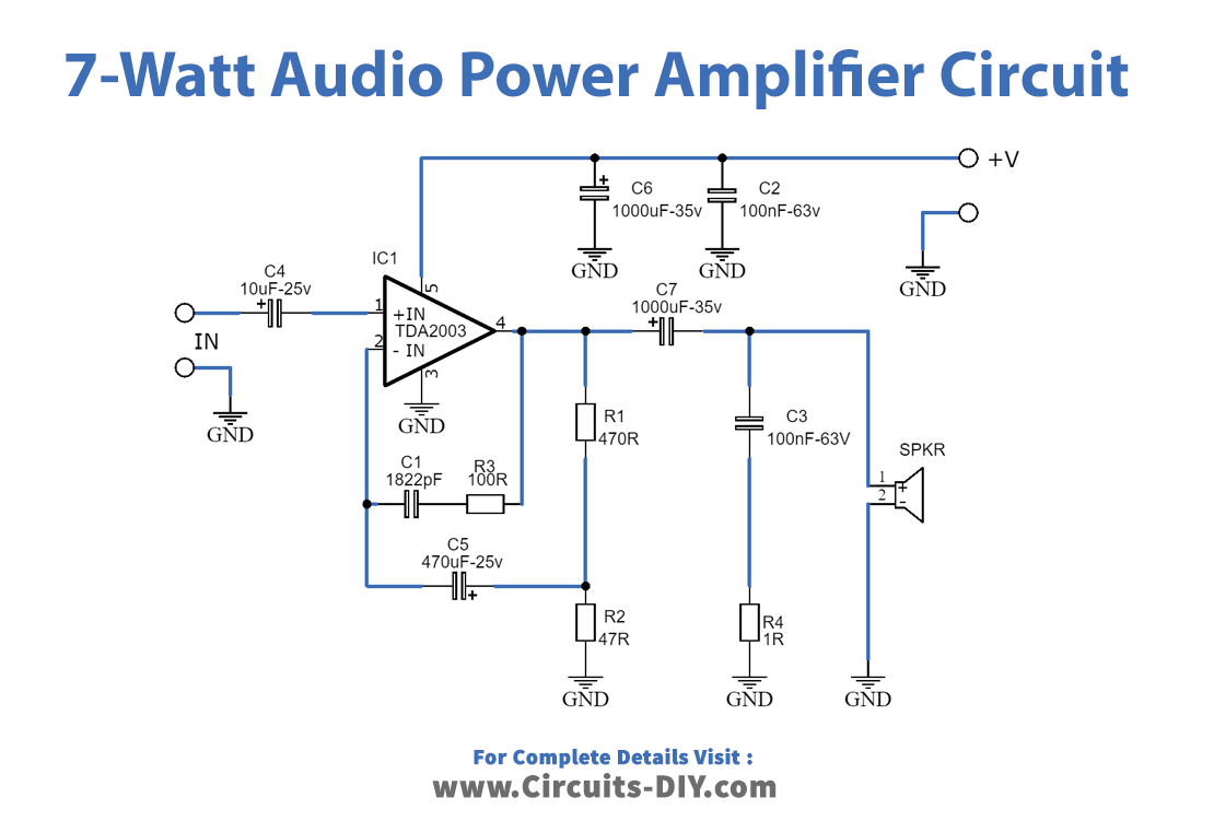 7-Watt Audio Power Amplifier Circuit using TDA2003