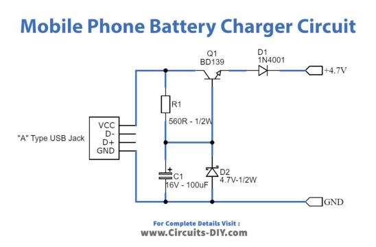 USB Powered Mobile Phone Battery Charger Circuit