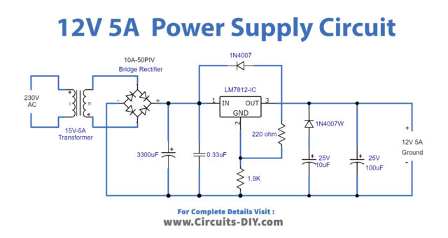 12V 5A Power Supply Using LM338 IC